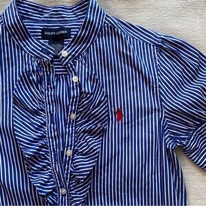 NWOT Girls 10 Ralph Lauren Kids Navy and White Striped Dress with Pockets